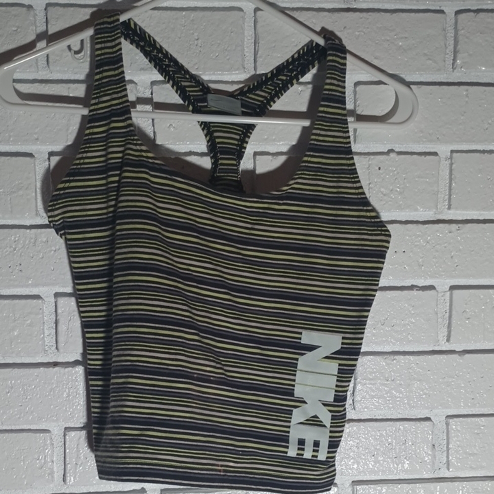 Nike Women's Striped Tank Top - Black and White Size Large